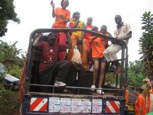 Kigali Hashers on the music truck